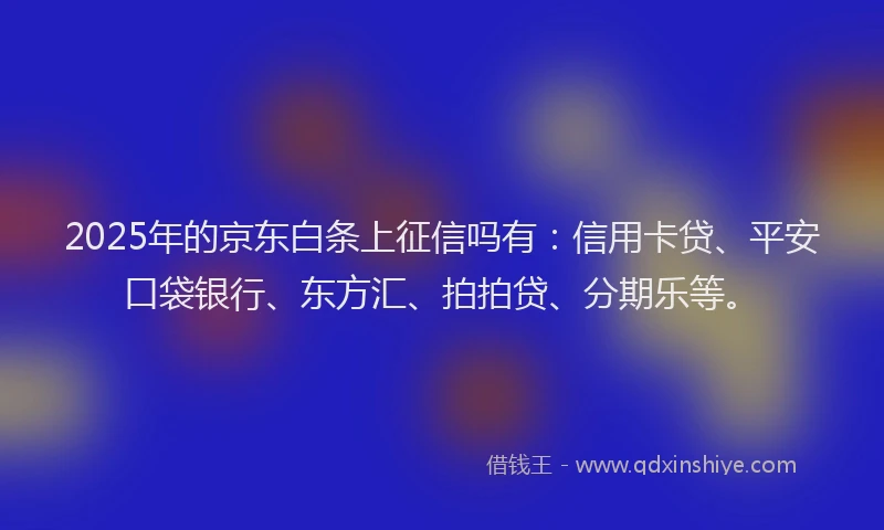 2025年的京东白条上征信吗有：信用卡贷、平安口袋银行、东方汇、拍拍贷、分期乐等。