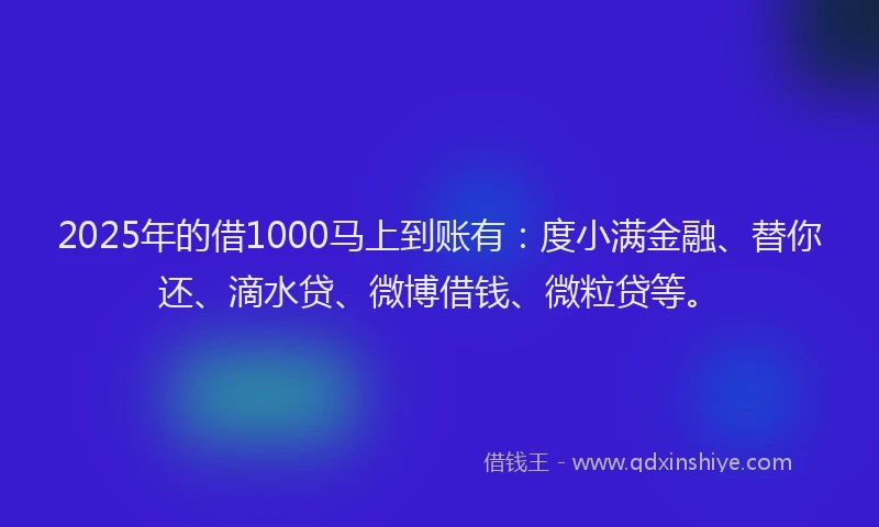 2025年的借1000马上到账有：度小满金融、替你还、滴水贷、微博借钱、微粒贷等。