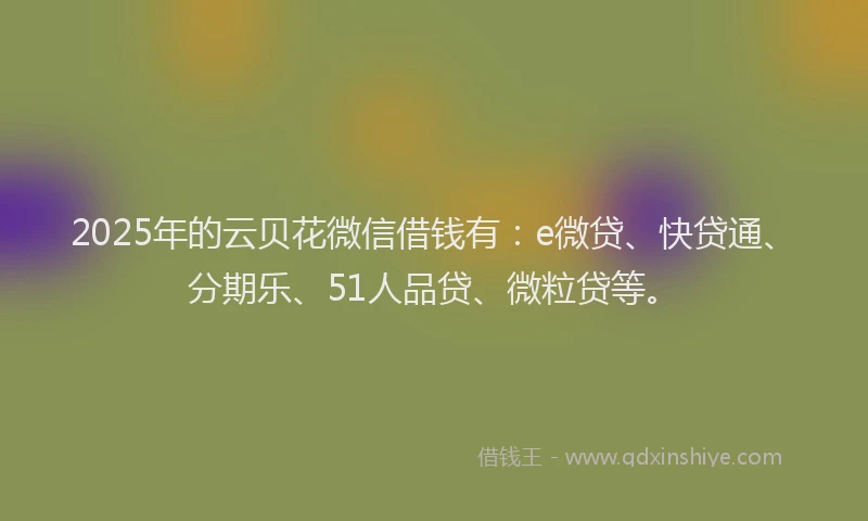 2025年的云贝花微信借钱有：e微贷、快贷通、分期乐、51人品贷、微粒贷等。