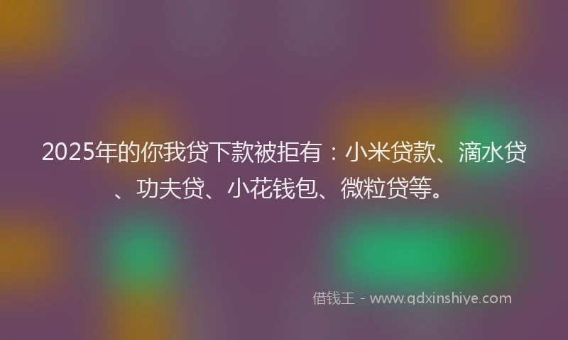 2025年的你我贷下款被拒有：小米贷款、滴水贷、功夫贷、小花钱包、微粒贷等。