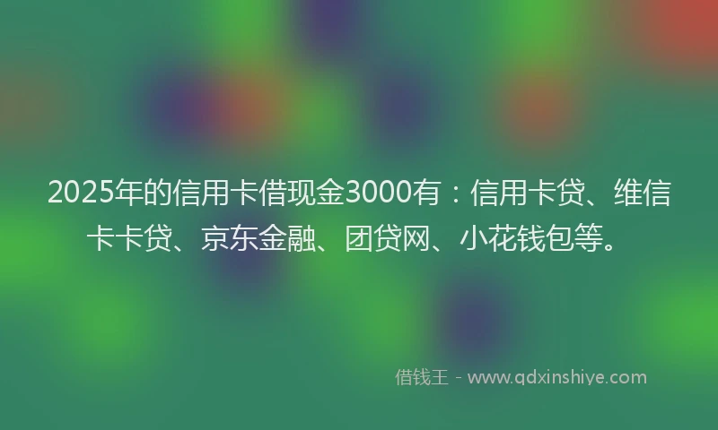 2025年的信用卡借现金3000有：信用卡贷、维信卡卡贷、京东金融、团贷网、小花钱包等。