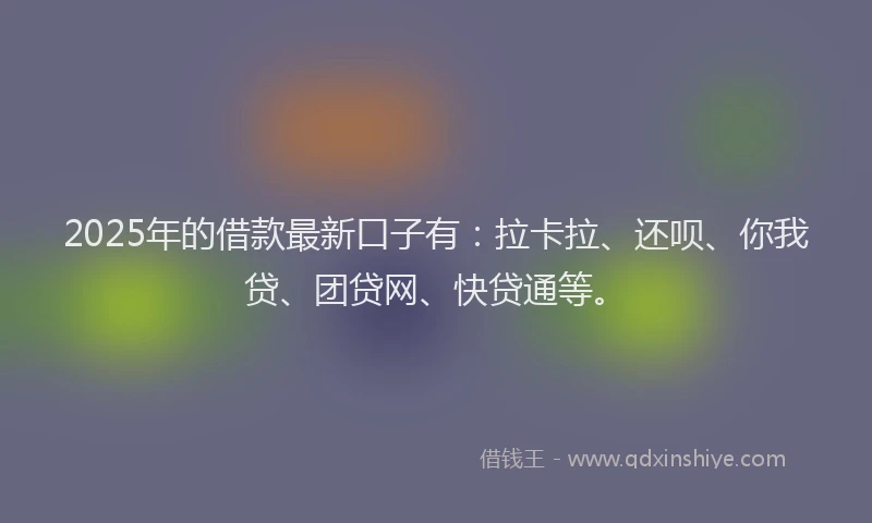 2025年的借款最新口子有：拉卡拉、还呗、你我贷、团贷网、快贷通等。