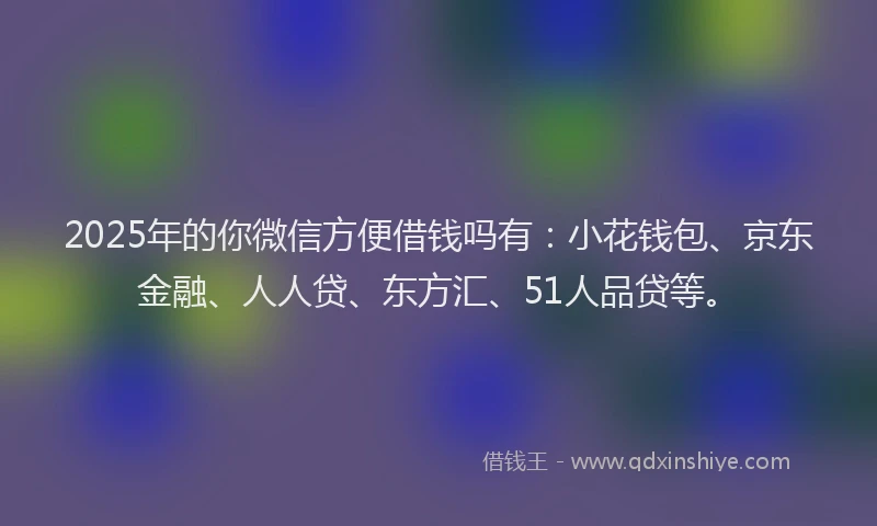 2025年的你微信方便借钱吗有：小花钱包、京东金融、人人贷、东方汇、51人品贷等。