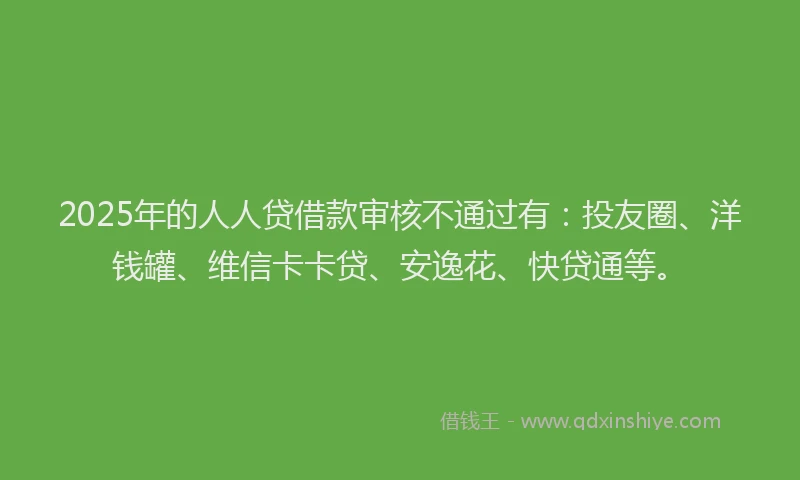2025年的人人贷借款审核不通过有：投友圈、洋钱罐、维信卡卡贷、安逸花、快贷通等。