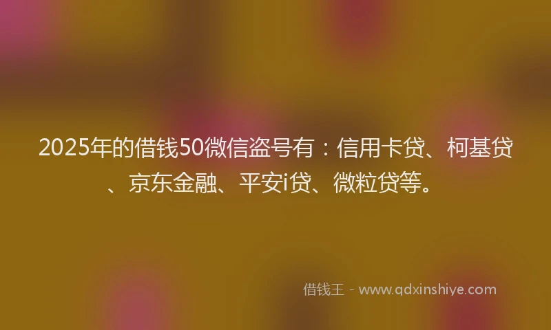 2025年的借钱50微信盗号有：信用卡贷、柯基贷、京东金融、平安i贷、微粒贷等。