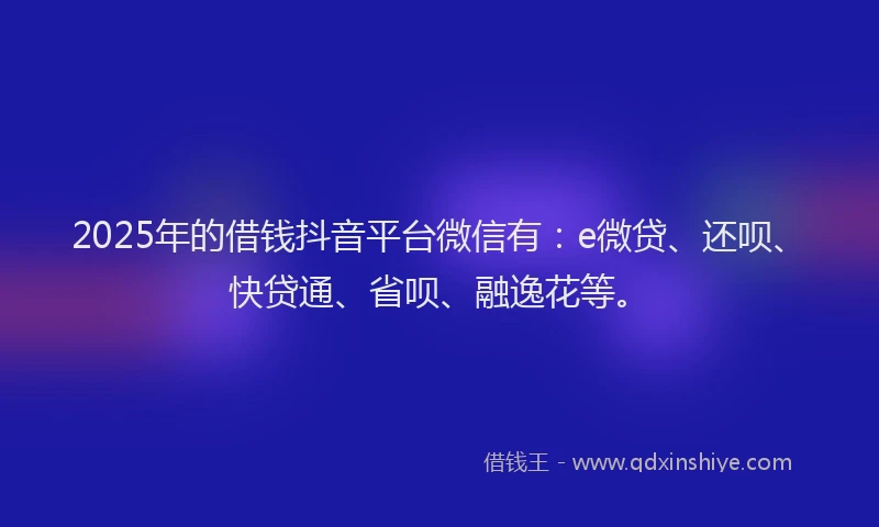2025年的借钱抖音平台微信有：e微贷、还呗、快贷通、省呗、融逸花等。