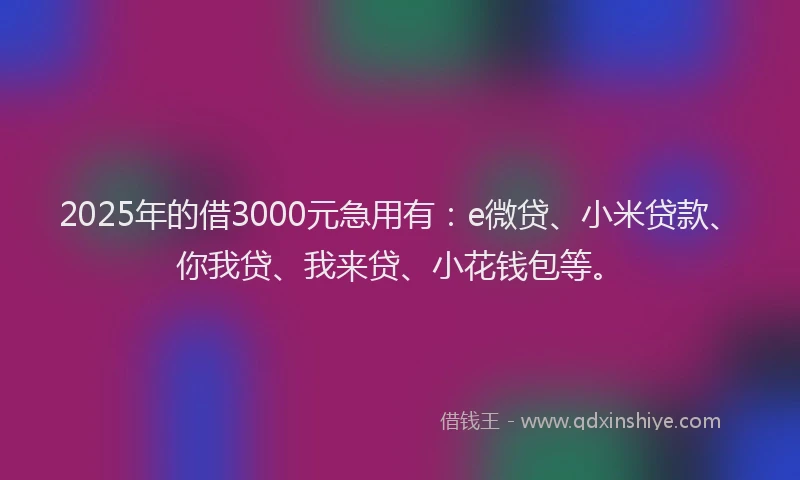 2025年的借3000元急用有：e微贷、小米贷款、你我贷、我来贷、小花钱包等。