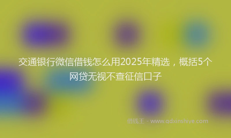 交通银行微信借钱怎么用2025年精选，概括5个网贷无视不查征信口子