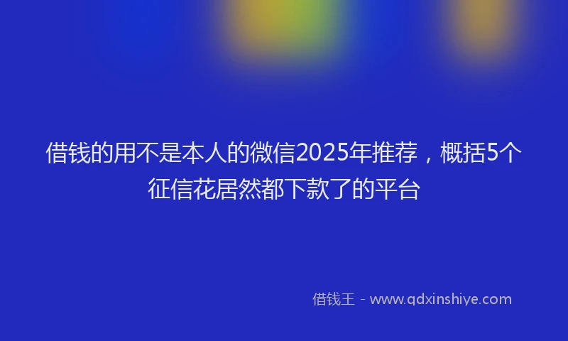 借钱的用不是本人的微信2025年推荐，概括5个征信花居然都下款了的平台