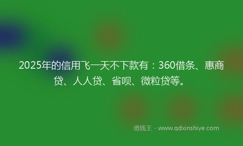 2025年的信用飞一天不下款有：360借条、惠商贷、人人贷、省呗、微粒贷等。