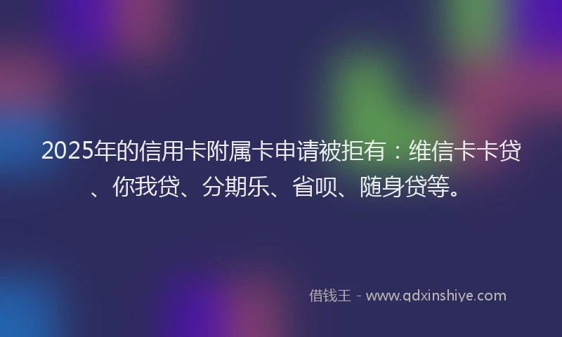 2025年的信用卡附属卡申请被拒有：维信卡卡贷、你我贷、分期乐、省呗、随身贷等。