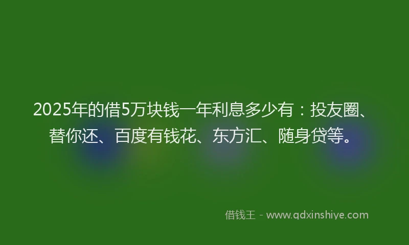 2025年的借5万块钱一年利息多少有：投友圈、替你还、百度有钱花、东方汇、随身贷等。