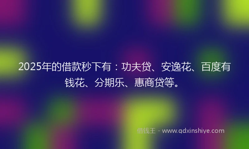 2025年的借款秒下有：功夫贷、安逸花、百度有钱花、分期乐、惠商贷等。