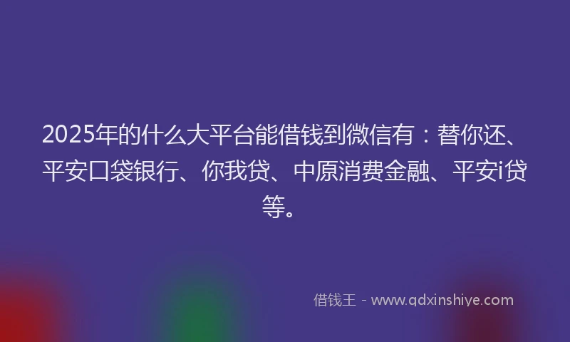 2025年的什么大平台能借钱到微信有：替你还、平安口袋银行、你我贷、中原消费金融、平安i贷等。