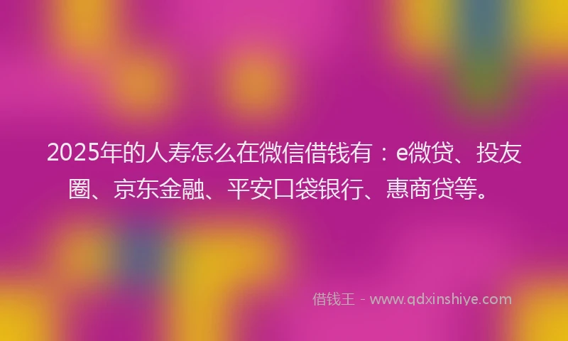 2025年的人寿怎么在微信借钱有：e微贷、投友圈、京东金融、平安口袋银行、惠商贷等。