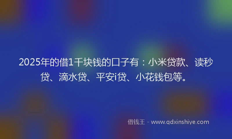 2025年的借1千块钱的口子有：小米贷款、读秒贷、滴水贷、平安i贷、小花钱包等。