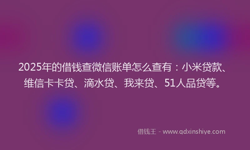 2025年的借钱查微信账单怎么查有：小米贷款、维信卡卡贷、滴水贷、我来贷、51人品贷等。