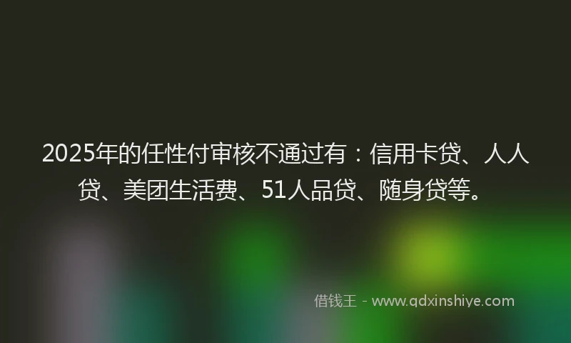 2025年的任性付审核不通过有：信用卡贷、人人贷、美团生活费、51人品贷、随身贷等。