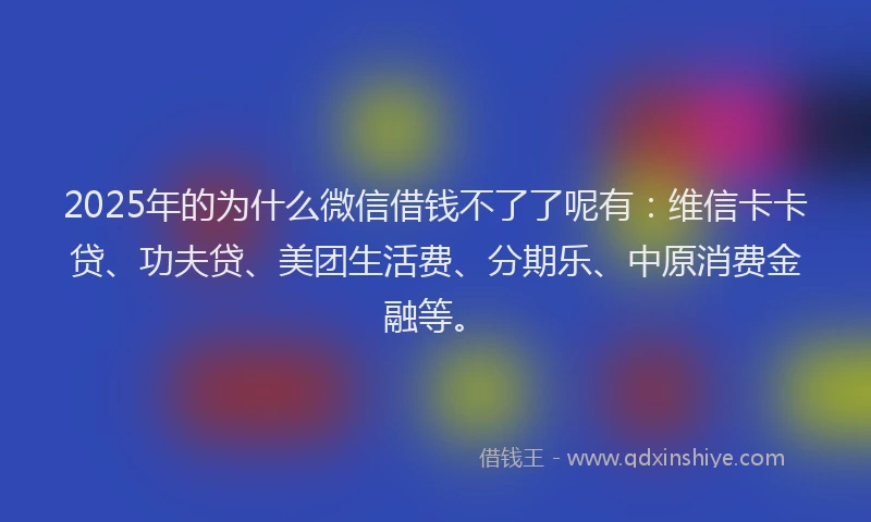 2025年的为什么微信借钱不了了呢有：维信卡卡贷、功夫贷、美团生活费、分期乐、中原消费金融等。