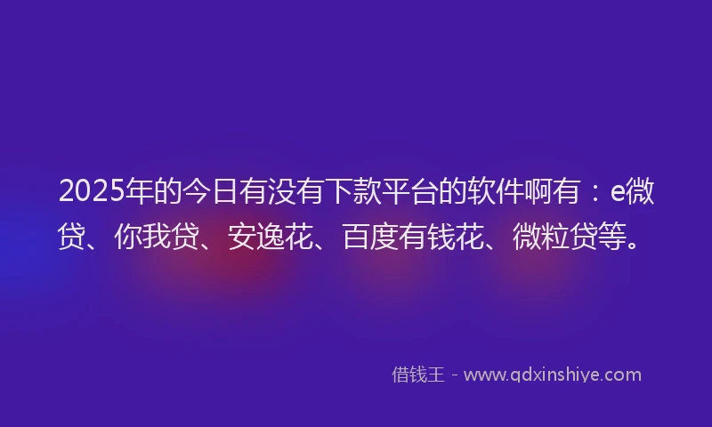2025年的今日有没有下款平台的软件啊有：e微贷、你我贷、安逸花、百度有钱花、微粒贷等。