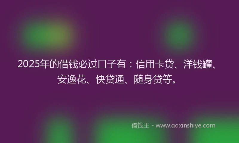 2025年的借钱必过口子有：信用卡贷、洋钱罐、安逸花、快贷通、随身贷等。