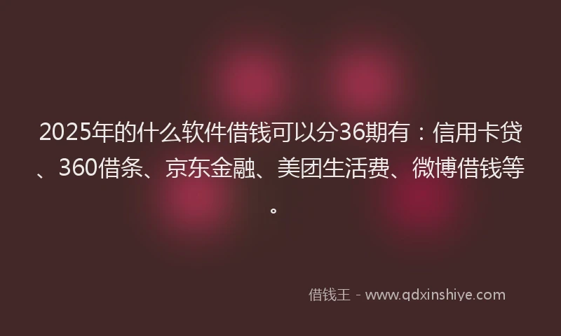2025年的什么软件借钱可以分36期有：信用卡贷、360借条、京东金融、美团生活费、微博借钱等。