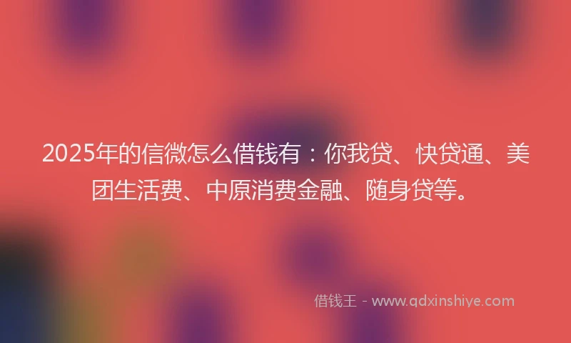 2025年的信微怎么借钱有：你我贷、快贷通、美团生活费、中原消费金融、随身贷等。
