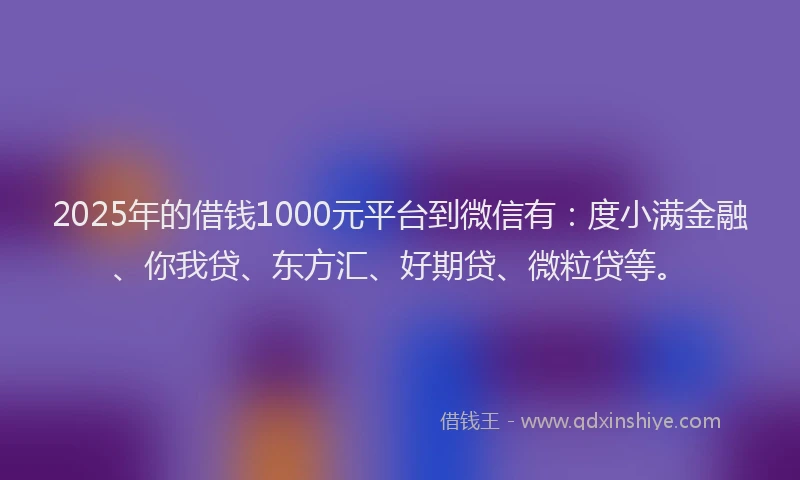 2025年的借钱1000元平台到微信有：度小满金融、你我贷、东方汇、好期贷、微粒贷等。