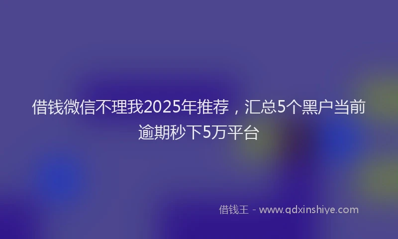 借钱微信不理我2025年推荐，汇总5个黑户当前逾期秒下5万平台