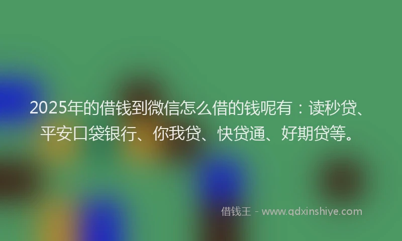 2025年的借钱到微信怎么借的钱呢有：读秒贷、平安口袋银行、你我贷、快贷通、好期贷等。
