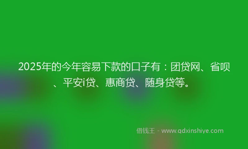 2025年的今年容易下款的口子有：团贷网、省呗、平安i贷、惠商贷、随身贷等。