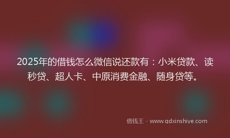 2025年的借钱怎么微信说还款有：小米贷款、读秒贷、超人卡、中原消费金融、随身贷等。