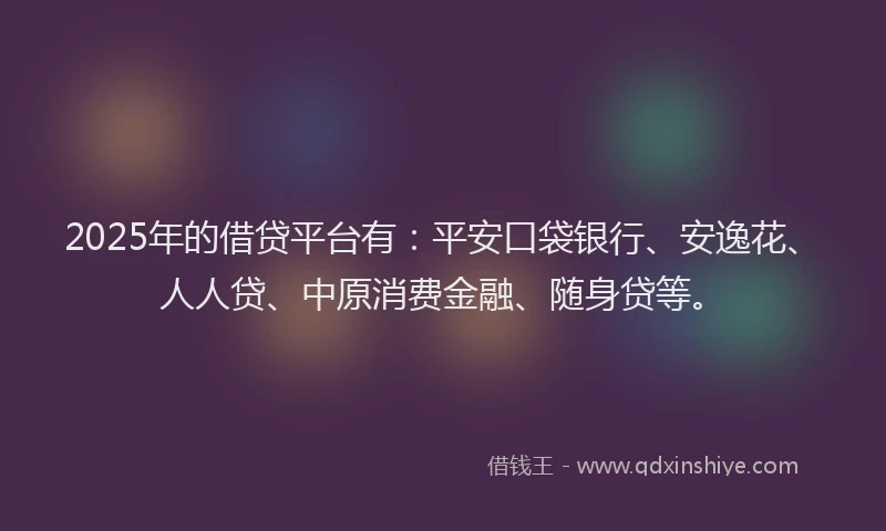 2025年的借贷平台有：平安口袋银行、安逸花、人人贷、中原消费金融、随身贷等。