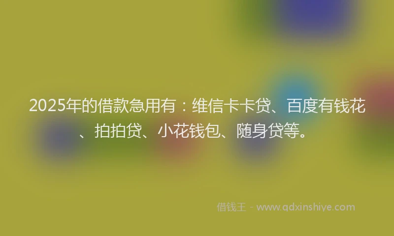 2025年的借款急用有：维信卡卡贷、百度有钱花、拍拍贷、小花钱包、随身贷等。