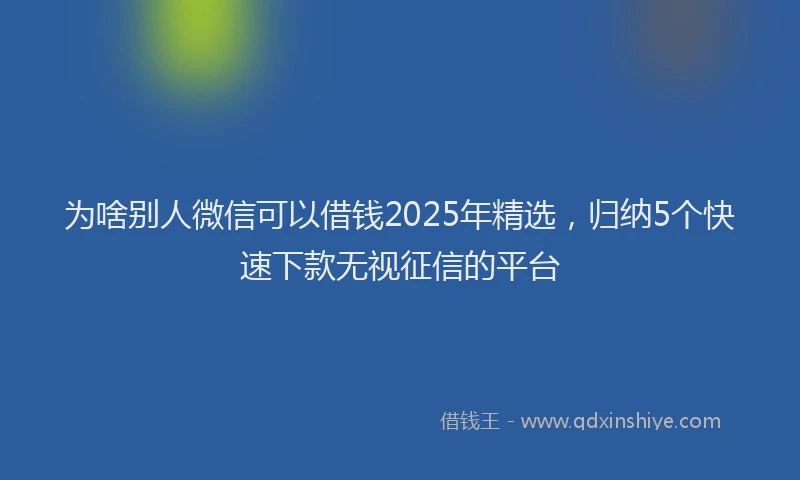 为啥别人微信可以借钱2025年精选，归纳5个快速下款无视征信的平台