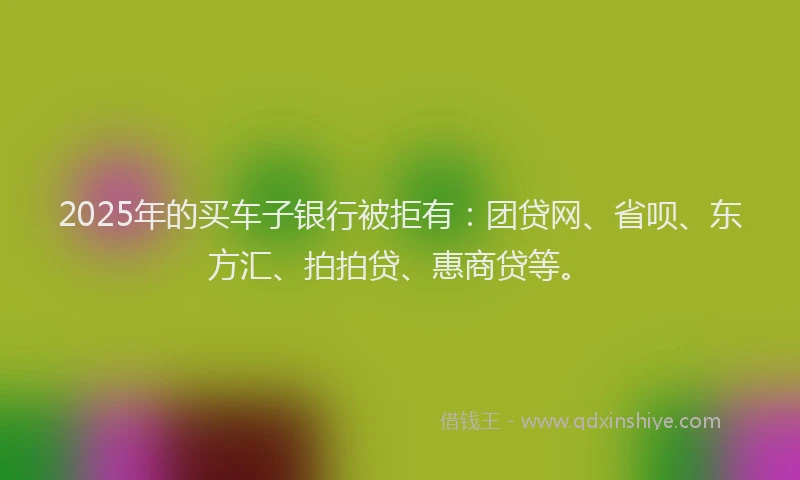 2025年的买车子银行被拒有：团贷网、省呗、东方汇、拍拍贷、惠商贷等。