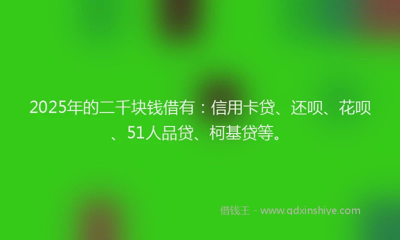 2025年的二千块钱借有：信用卡贷、还呗、花呗、51人品贷、柯基贷等。