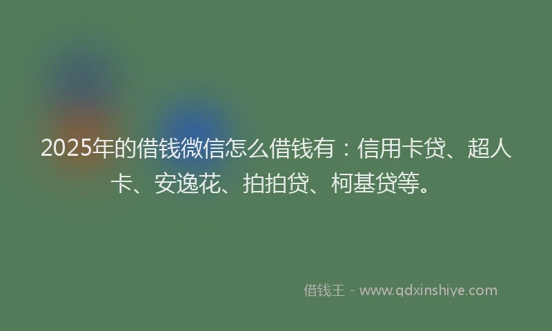 2025年的借钱微信怎么借钱有：信用卡贷、超人卡、安逸花、拍拍贷、柯基贷等。