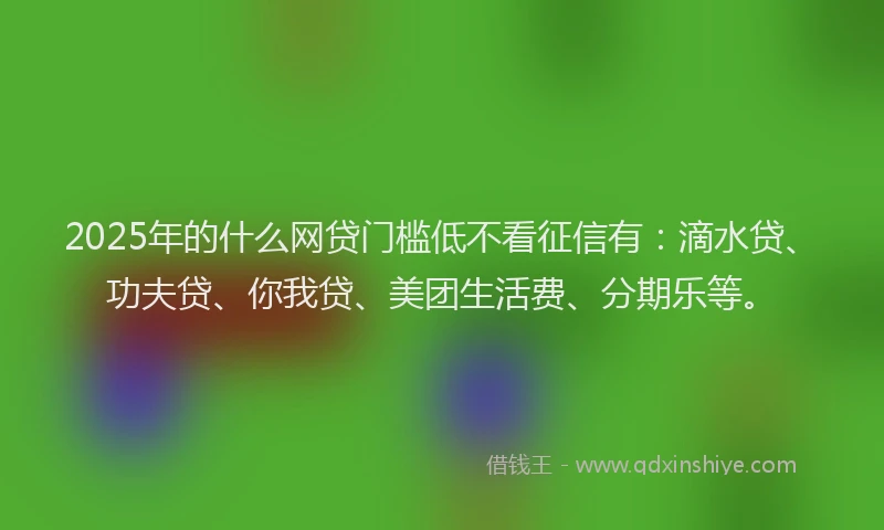 2025年的什么网贷门槛低不看征信有：滴水贷、功夫贷、你我贷、美团生活费、分期乐等。