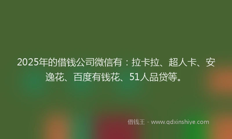 2025年的借钱公司微信有：拉卡拉、超人卡、安逸花、百度有钱花、51人品贷等。