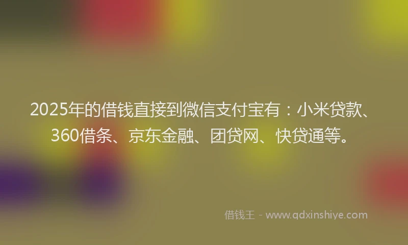 2025年的借钱直接到微信支付宝有：小米贷款、360借条、京东金融、团贷网、快贷通等。