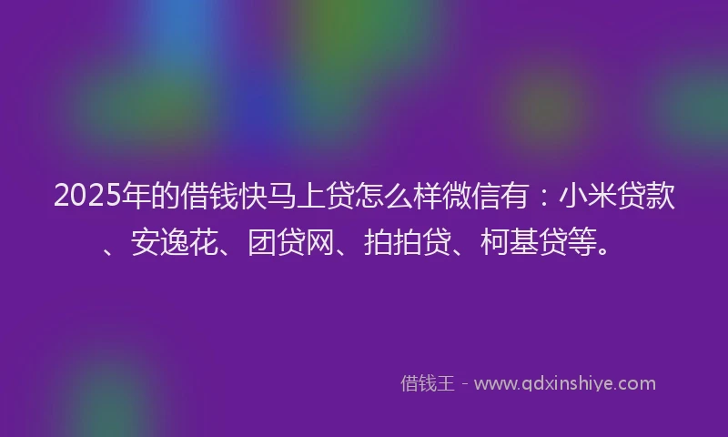 2025年的借钱快马上贷怎么样微信有：小米贷款、安逸花、团贷网、拍拍贷、柯基贷等。
