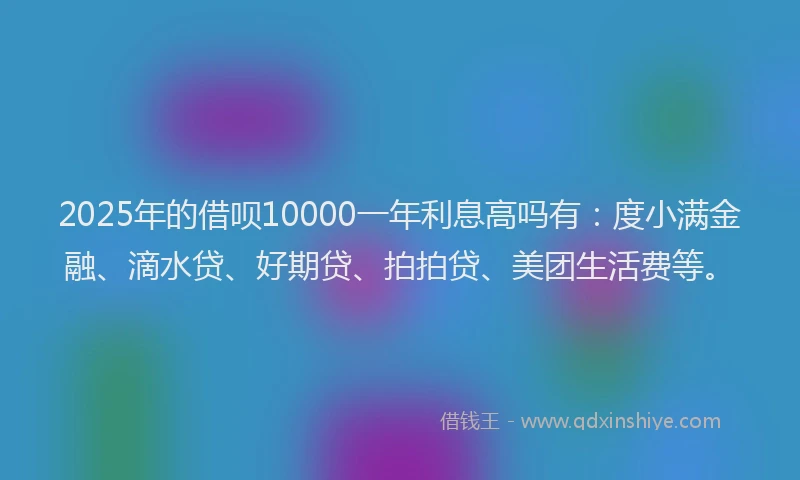 2025年的借呗10000一年利息高吗有：度小满金融、滴水贷、好期贷、拍拍贷、美团生活费等。