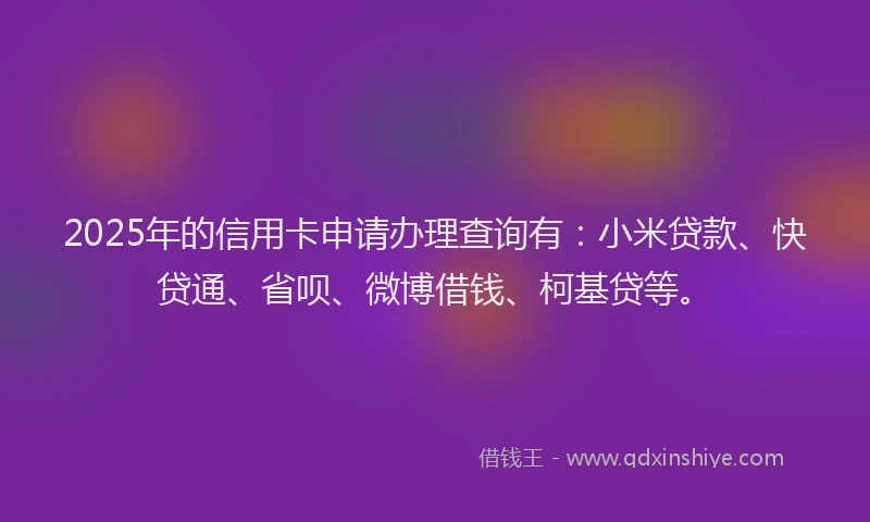 2025年的信用卡申请办理查询有：小米贷款、快贷通、省呗、微博借钱、柯基贷等。