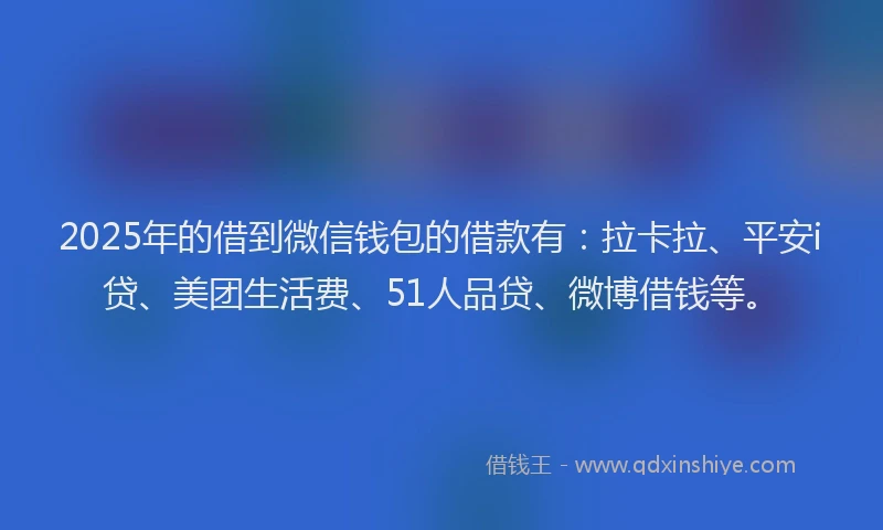 2025年的借到微信钱包的借款有：拉卡拉、平安i贷、美团生活费、51人品贷、微博借钱等。