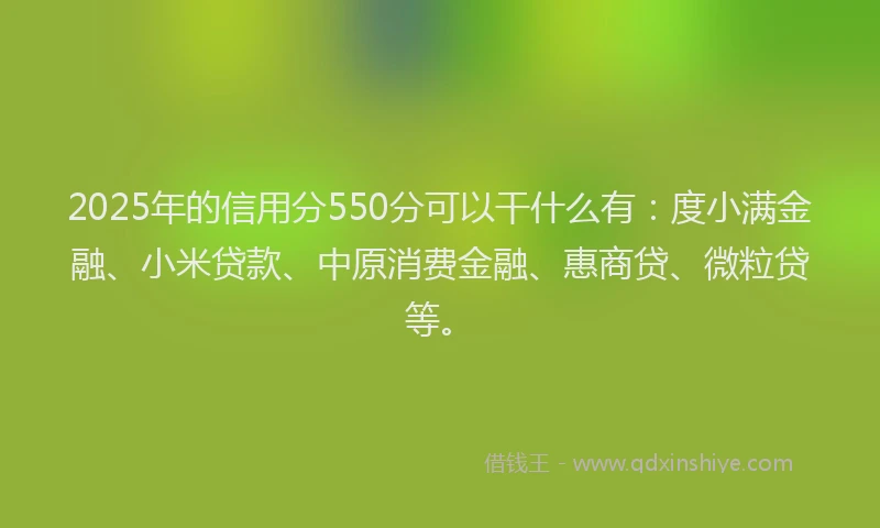 2025年的信用分550分可以干什么有：度小满金融、小米贷款、中原消费金融、惠商贷、微粒贷等。