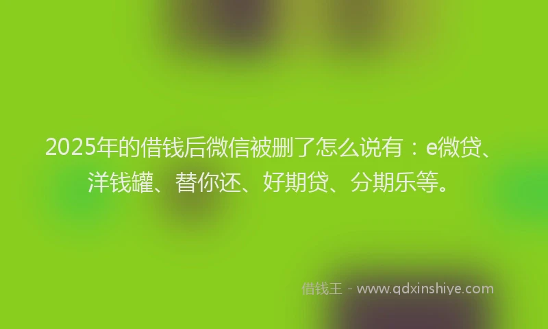 2025年的借钱后微信被删了怎么说有：e微贷、洋钱罐、替你还、好期贷、分期乐等。