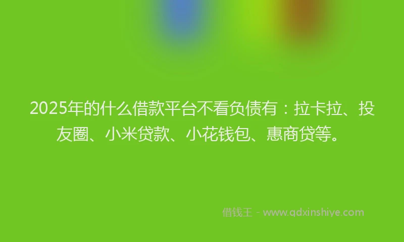 2025年的什么借款平台不看负债有：拉卡拉、投友圈、小米贷款、小花钱包、惠商贷等。