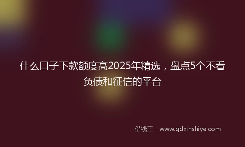 什么口子下款额度高2025年精选，盘点5个不看负债和征信的平台