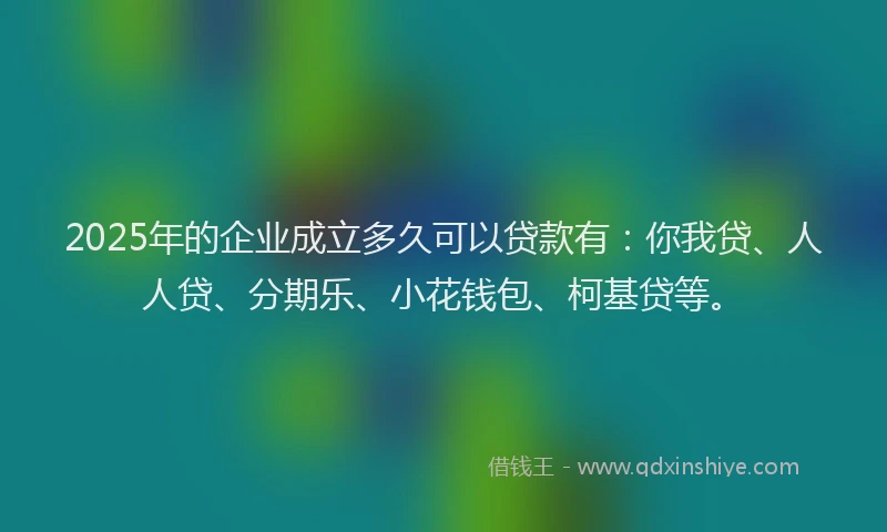 2025年的企业成立多久可以贷款有：你我贷、人人贷、分期乐、小花钱包、柯基贷等。